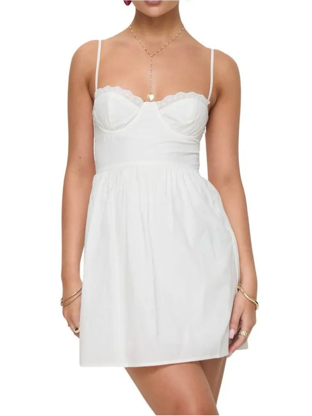 Princess Polly White Lace-Trim Spaghetti Strap Mini Dress 100% cotton size US 8